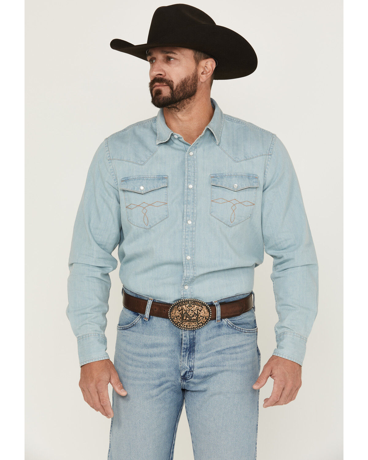 Image #1 - Cody James Men's Frosty Light Wash Long Sleeve Snap Denim Western Shirt - Tall, Light Wash, hi-res