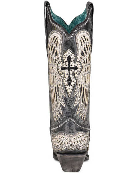 Image #4 - Corral Women's Cross & Wings Overlay Western Boots - Snip Toe, Black, hi-res