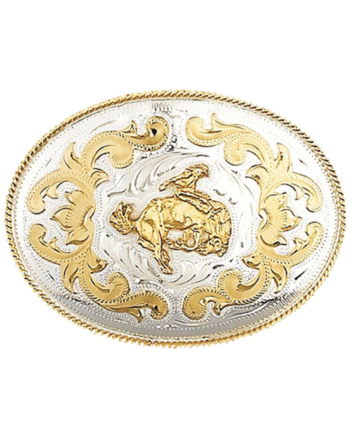 Western Express Bronco Rider Two-Toned Belt Buckle, No Color, hi-res