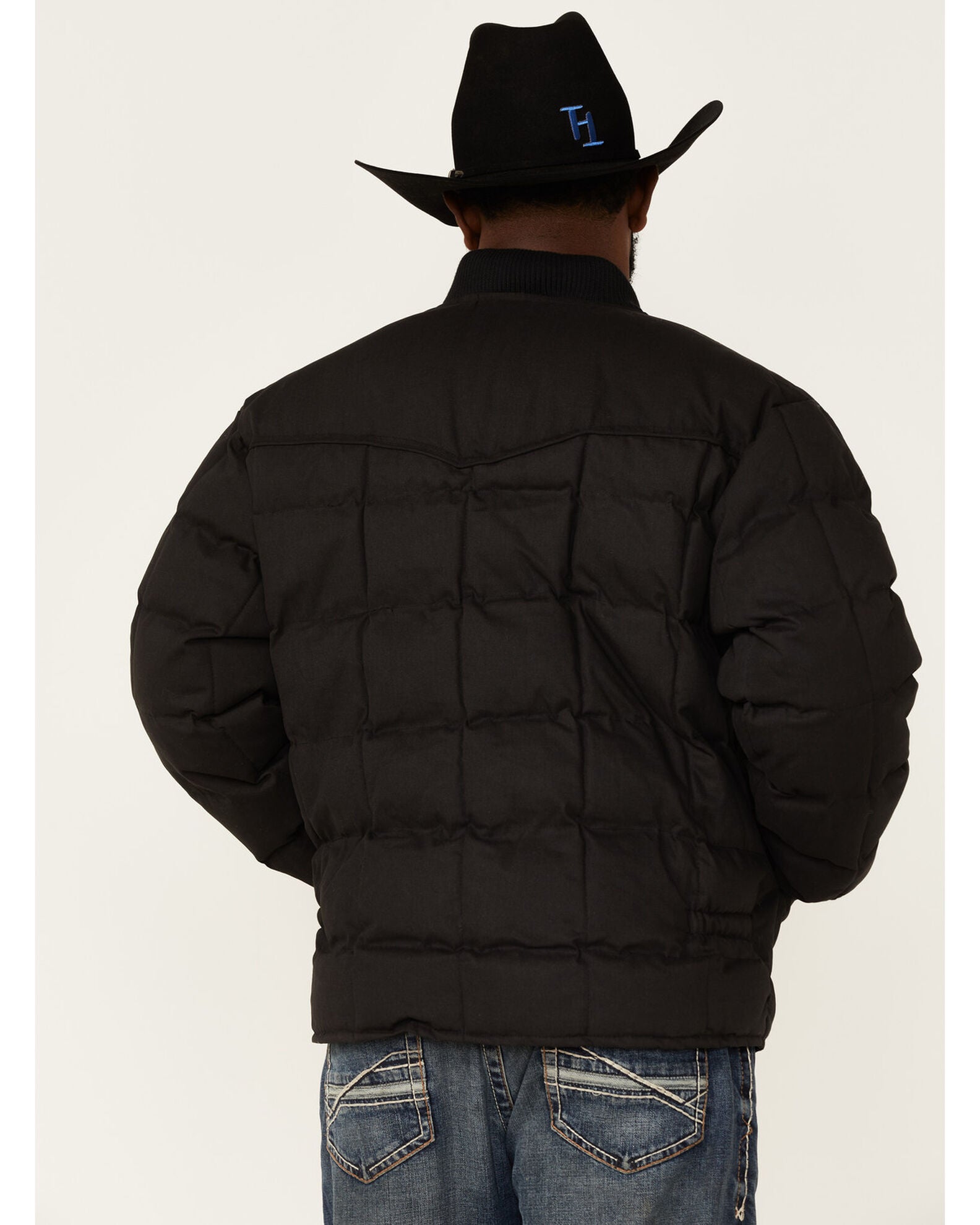 Rodeo Clothing Men's Black Canvas Zip-Front Western Puffer Jacket