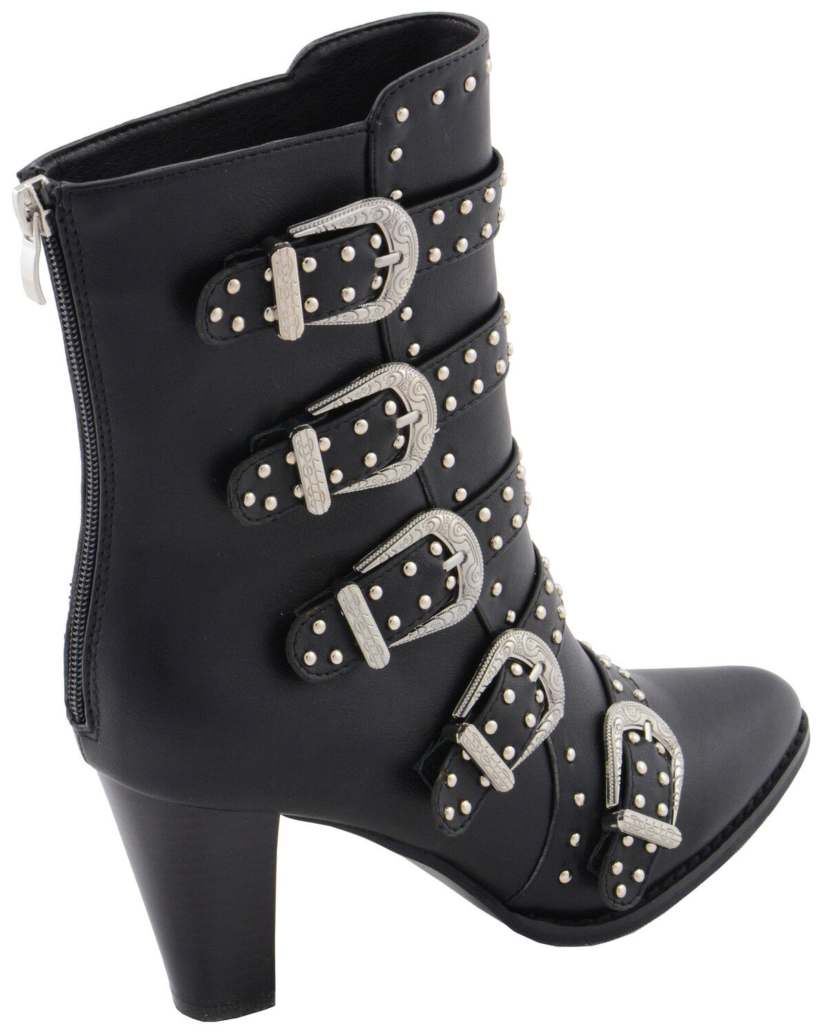 Image #9 - Milwaukee Leather Women's Studded Buckle Up Boots - Round Toe, Black, hi-res