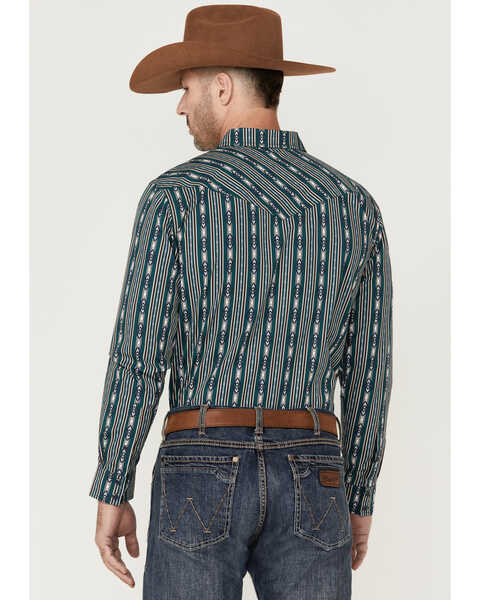 Image #4 - Gibson Men's Bone Southwestern Striped Long Sleeve Snap Western Shirt , Teal, hi-res