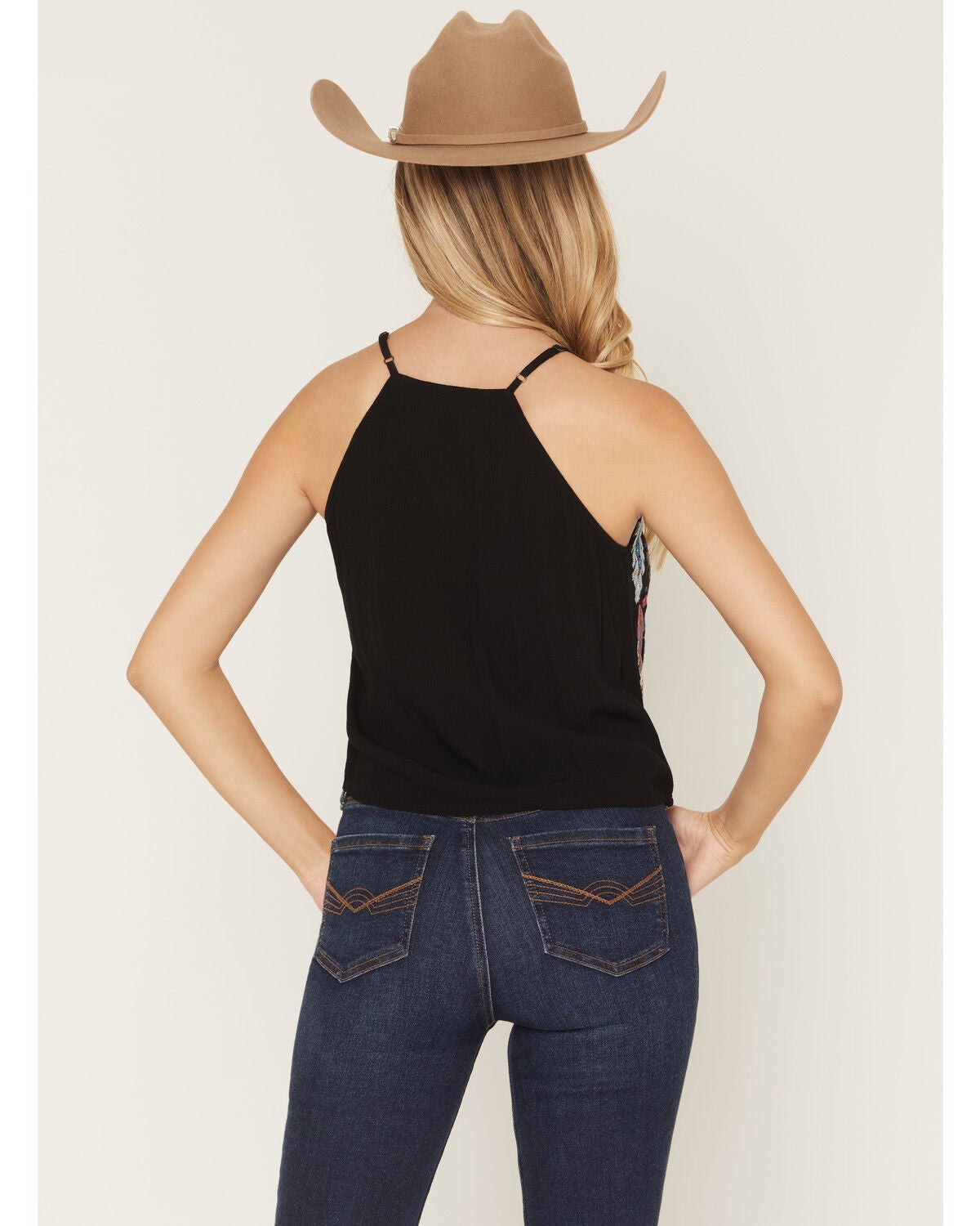 Image #4 - Idyllwind Women's Floral Haze Embroidered Crinkle Tank Top, Black, hi-res