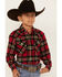 Image #2 - Ely Walker Boys' Plaid Print Long Sleeve Pearl Snap Western Shirt, Red, hi-res