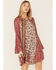 Lovestitch Women's Red & Natural Bell Sleeve Tie Back Mini Dress, Red, hi-res