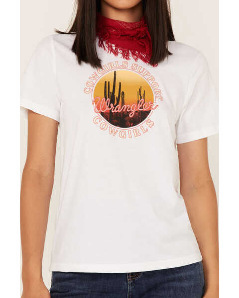 Image #3 - Wrangler Women's Cowgirls Support Cowgirls Logo Graphic Tee, White, hi-res