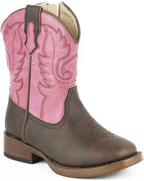 Image #1 - Roper Toddler Girls' Leather Western Boots - Square Toe, Pink, hi-res
