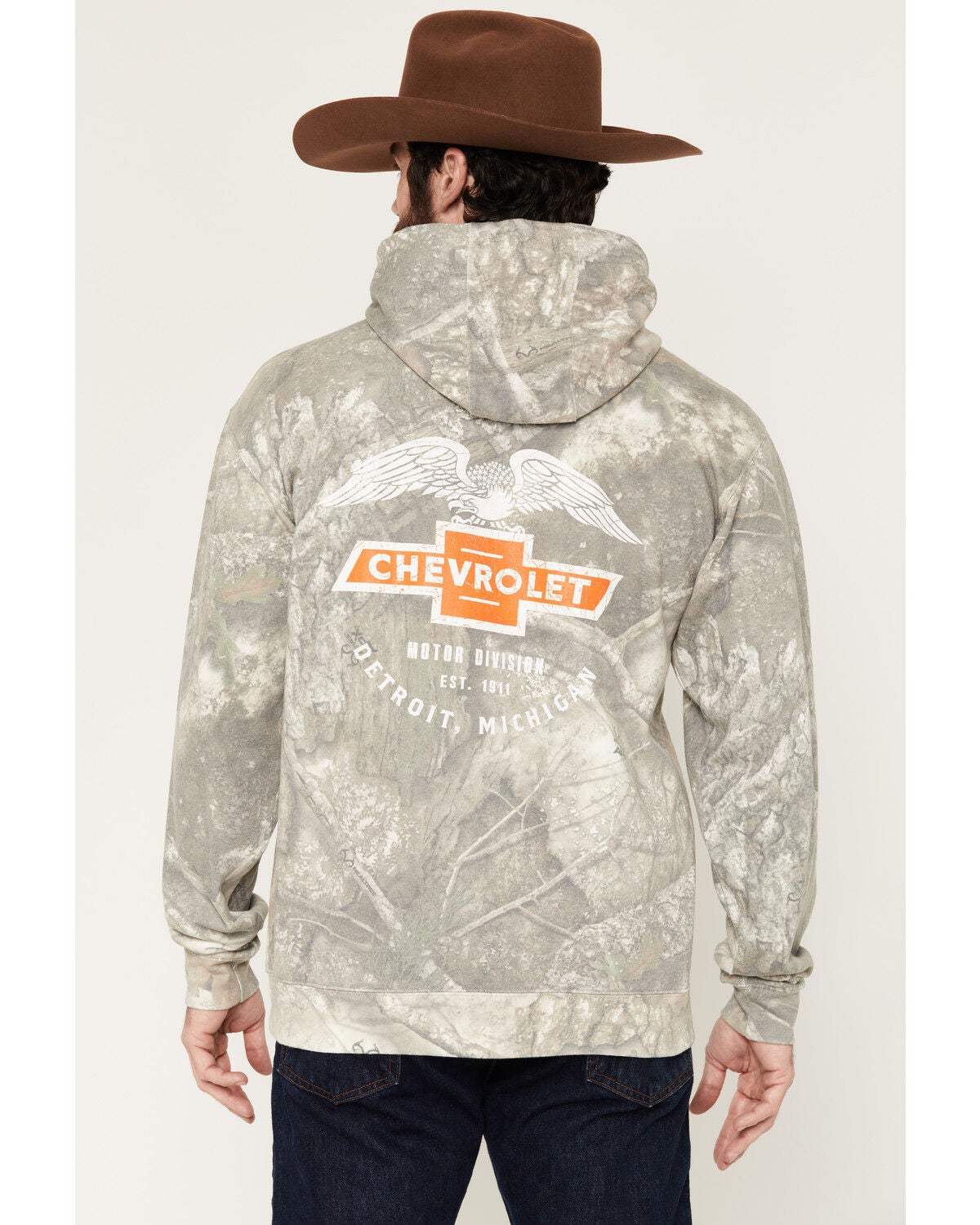 Buckwear Men's Camo Print Chevy Logo Eagle Graphic Hooded Sweatshirt, Camel, hi-res
