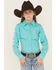 Image #1 - Ariat Girls' Team Kirby Solid Logo Long Sleeve Button-Down Stretch Western Shirt, Turquoise, hi-res