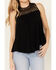 Image #3 - Wild Moss Women's Crochet Studded Yoke Flowy Tank Top, Black, hi-res