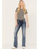 Miss Me Women's Low Rise Dark Wash Tonal Americana Border Bootcut Jeans, Dark Wash, hi-res