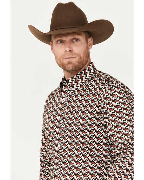 RANK 45® Men's Chevron Geo Print Long Sleeve Button-Down Stretch Western Shirt , Sage, hi-res