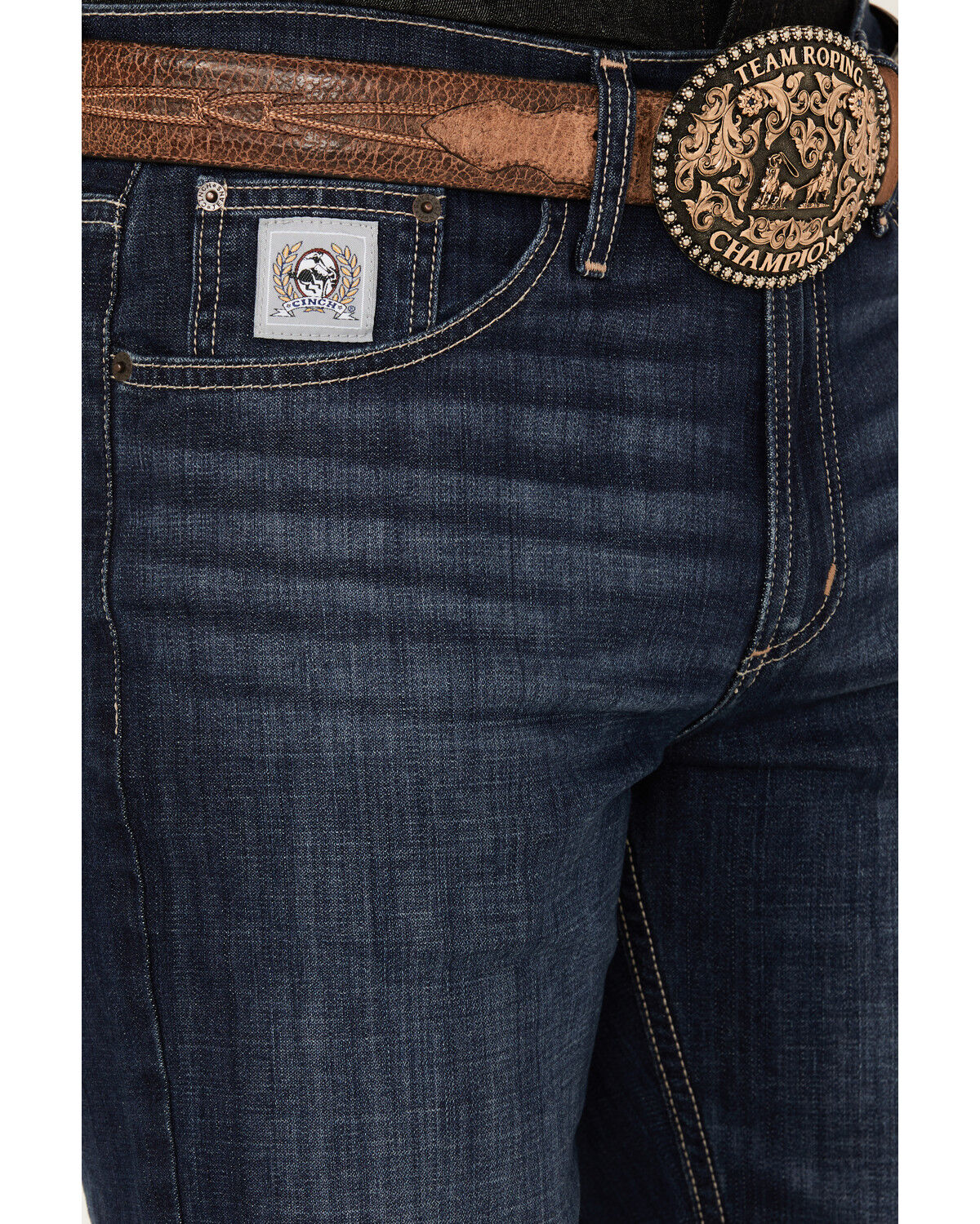 Image #2 - Cinch Men's Silver Label Dark Stonewash Slim Straight Performance Stretch Denim Jeans, Indigo, hi-res