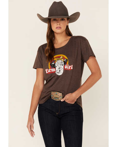 Ariat Women's Hereford Farm Girl Cow Graphic Tee, Brown, hi-res