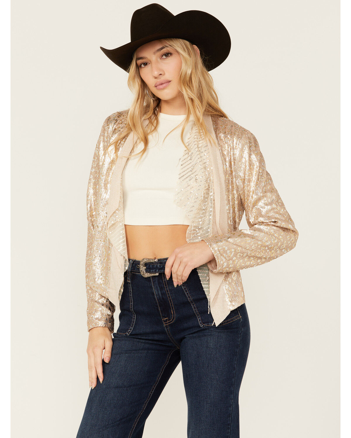 Image #1 - Miss Me Women's Sequins Cascade Front Jacket, Rose, hi-res