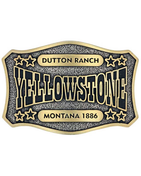 Image #1 - Montana Silversmiths Men's Two-Tone Yellowstone Dutton Ranch Belt Buckle, Gold, hi-res
