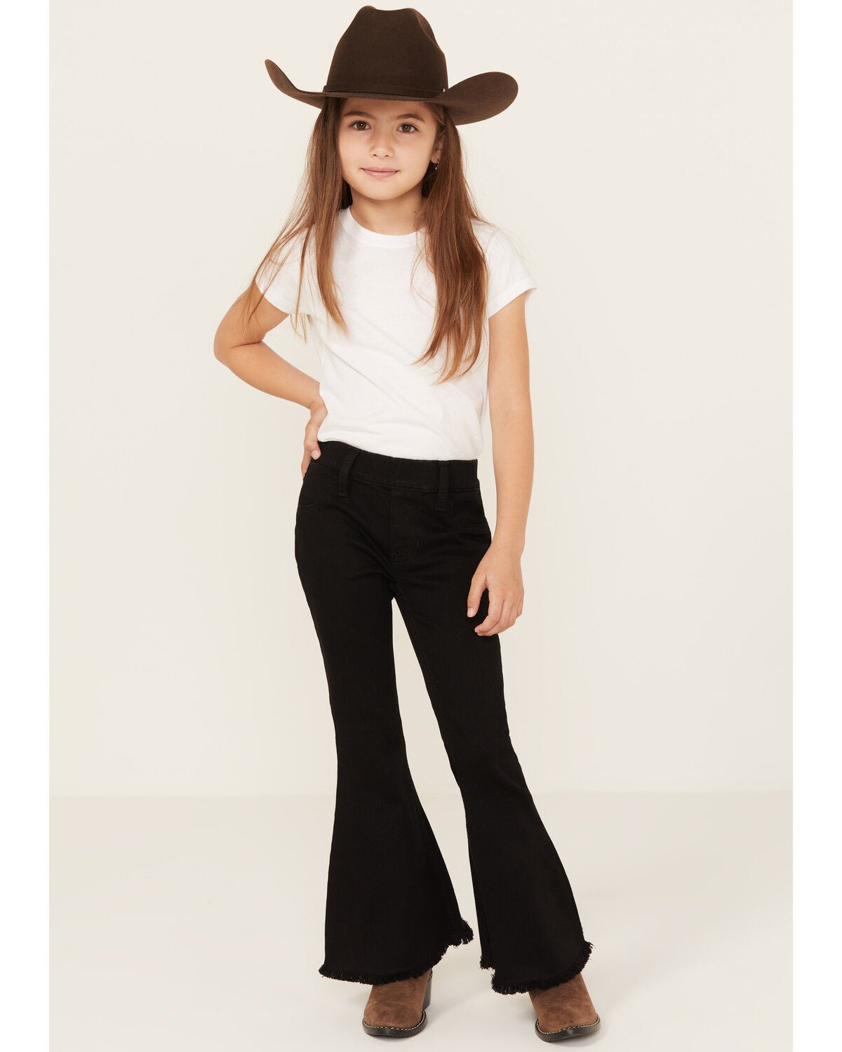 Shyanne Little Girls' Pull-On Super Stretch Denim Flare Jeans, Black, hi-res