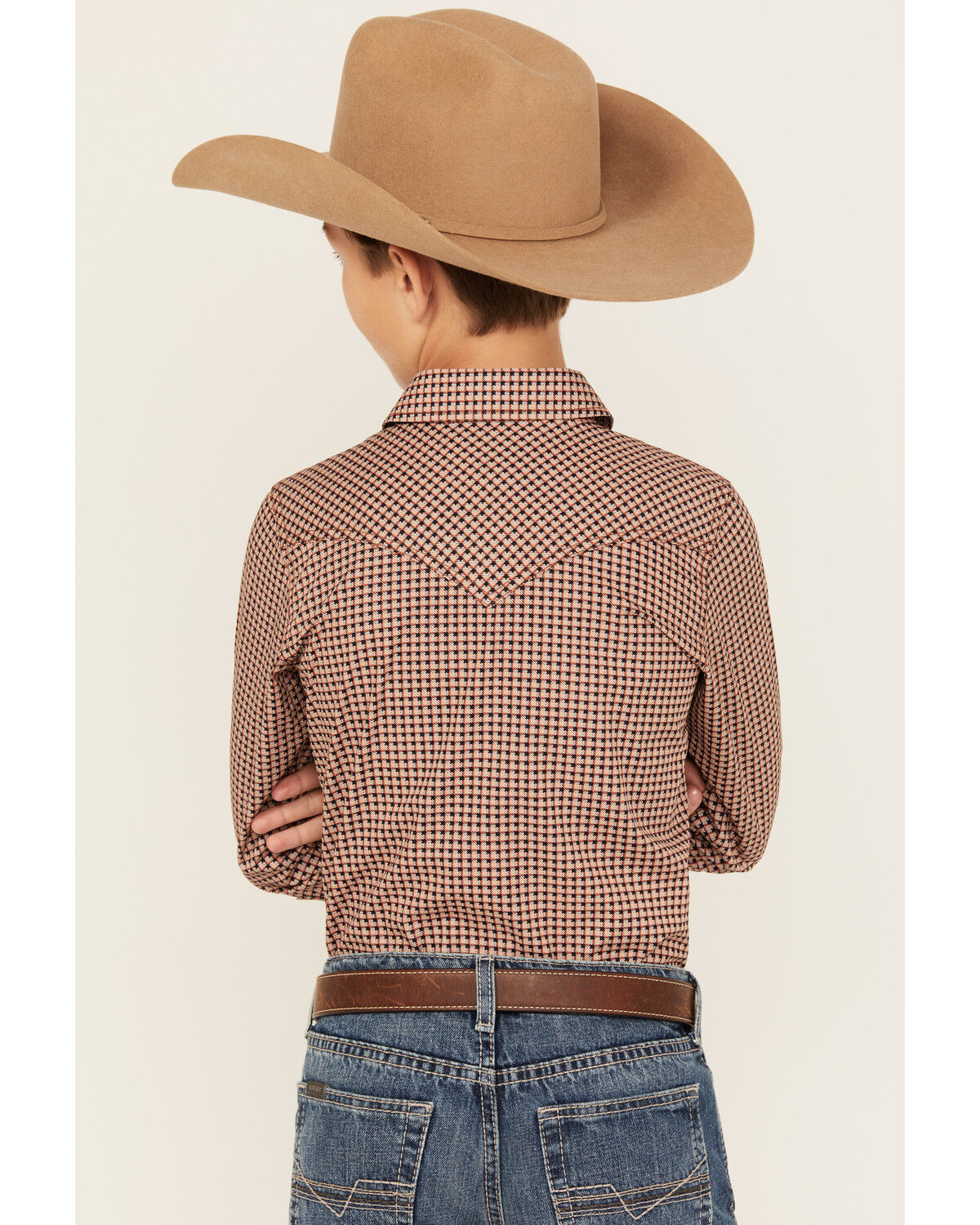 Image #4 - Cody James Boys' Ramon Plaid Print Long Sleeve Snap Western Shirt, Brown, hi-res