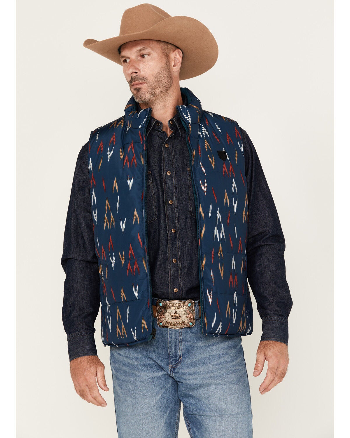 Image #1 - RANK 45&reg; Men's Men's Spaced Geo Print Reversible Puffer Vest, Dark Teal, hi-res
