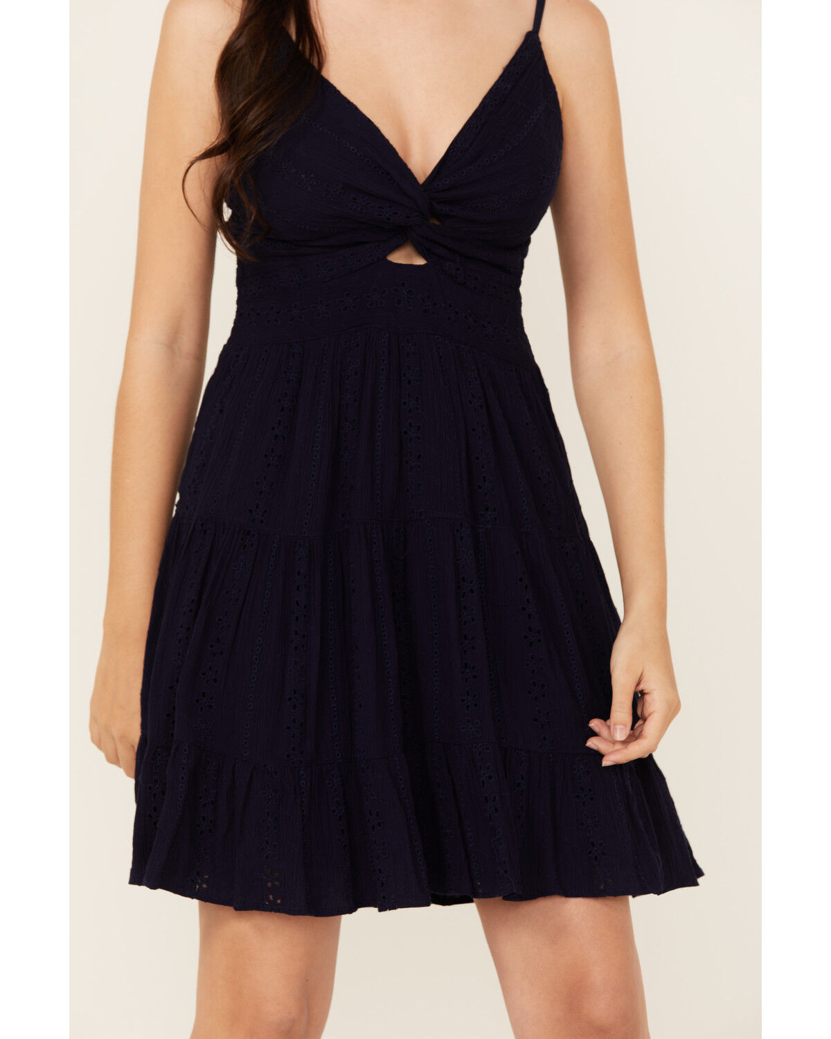 Image #3 - Angie Women's Eyelet Front Twist Sleeveless Mini Dress, Navy, hi-res