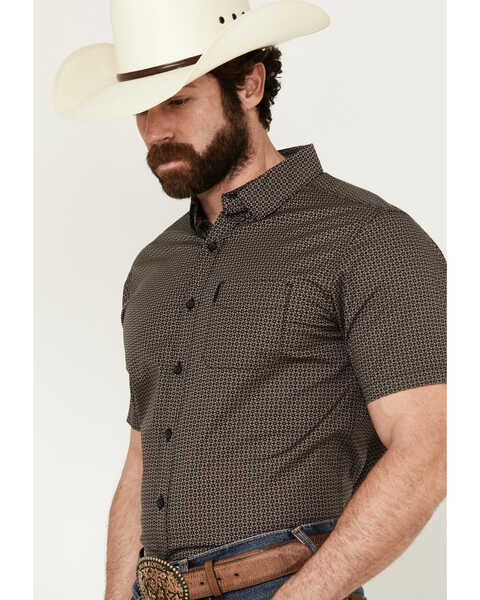 Image #2 - Ariat Men's Milo Geo Print Short Sleeve Button-Down Stretch Western Shirt , Black, hi-res