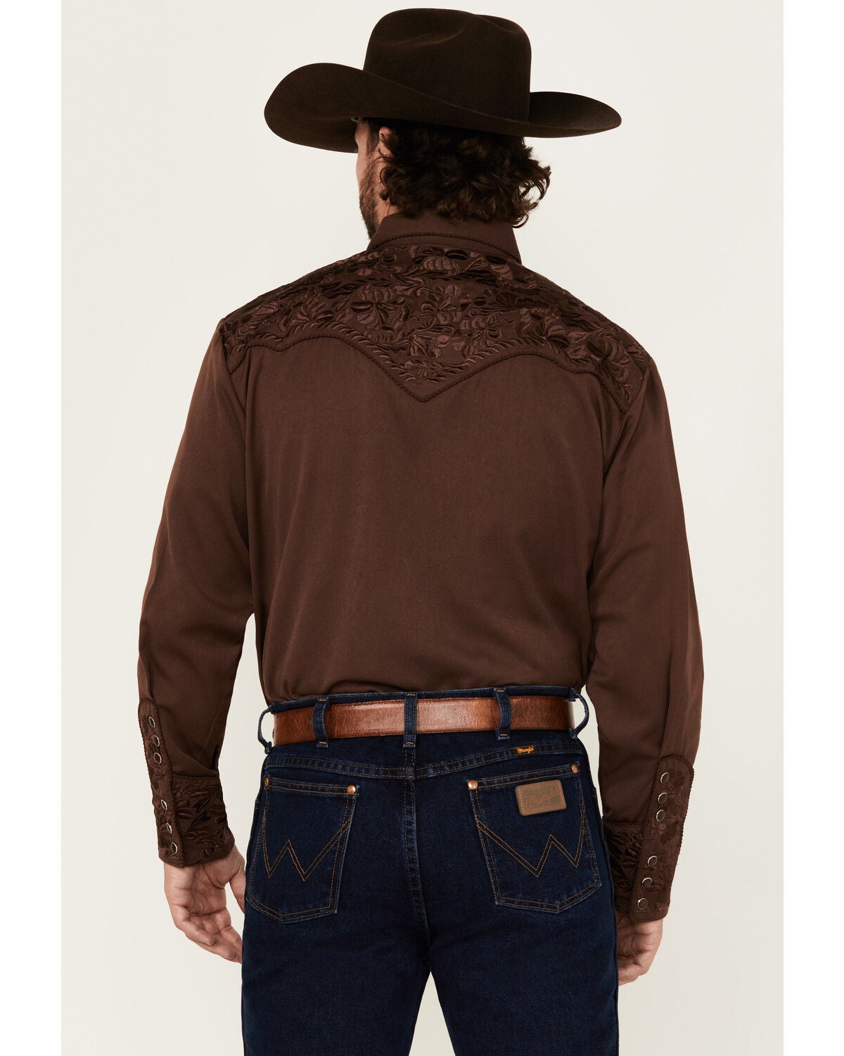 Image #4 - Scully Men's Gunfighter Embroidered Long Sleeve Snap Western Shirt - Big, Brown, hi-res
