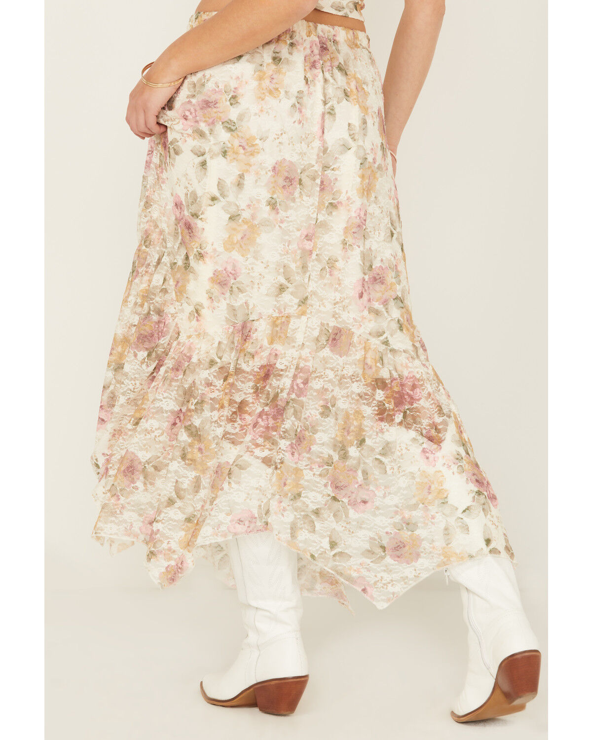 Image #4 - Originality Women's Boot Barn Exclusive Floral Print Lace Midi Skirt, Ivory, hi-res