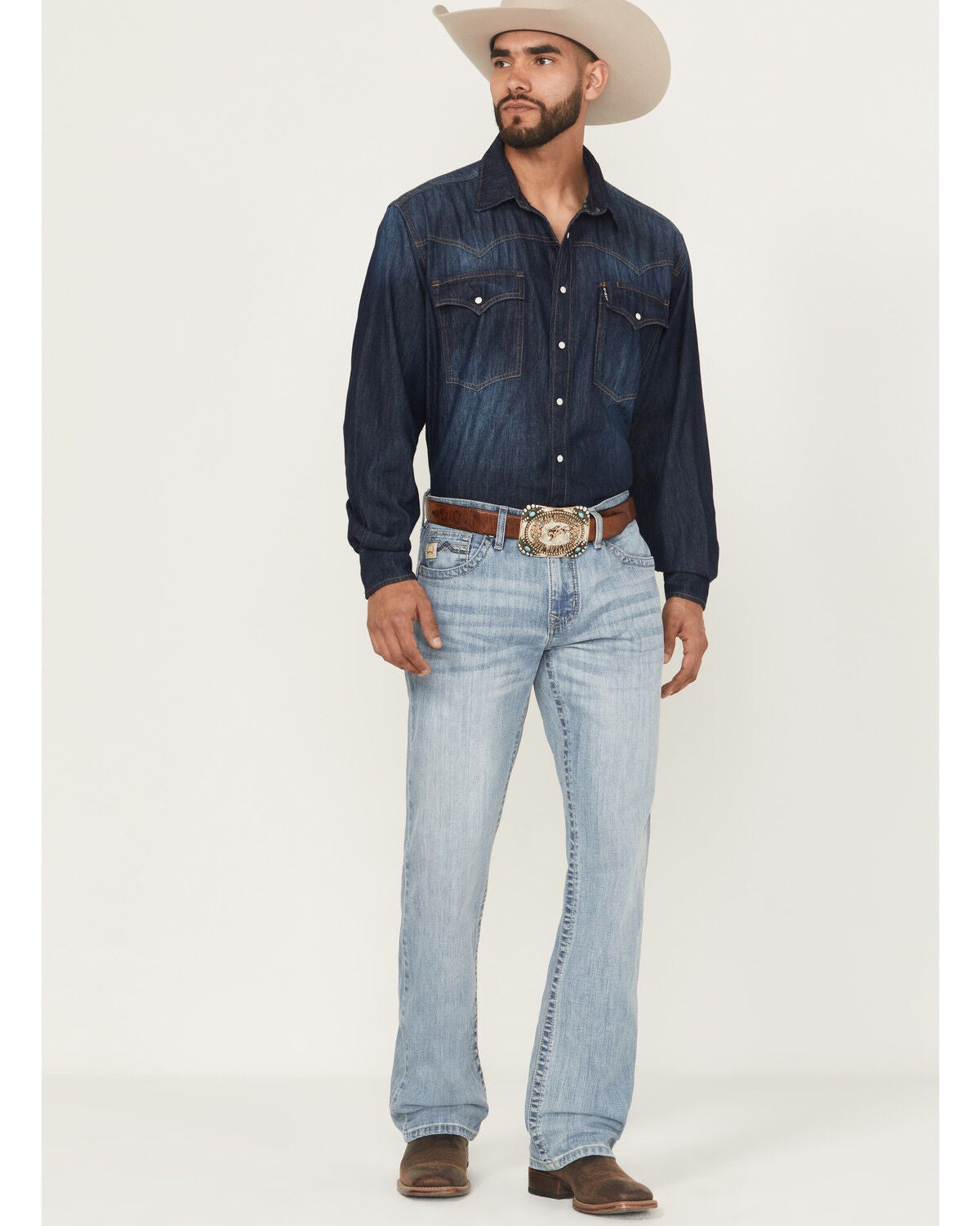 Cinch Men's Light Wash Slim Bootcut Performance Stretch Denim Jeans, Light Wash, hi-res