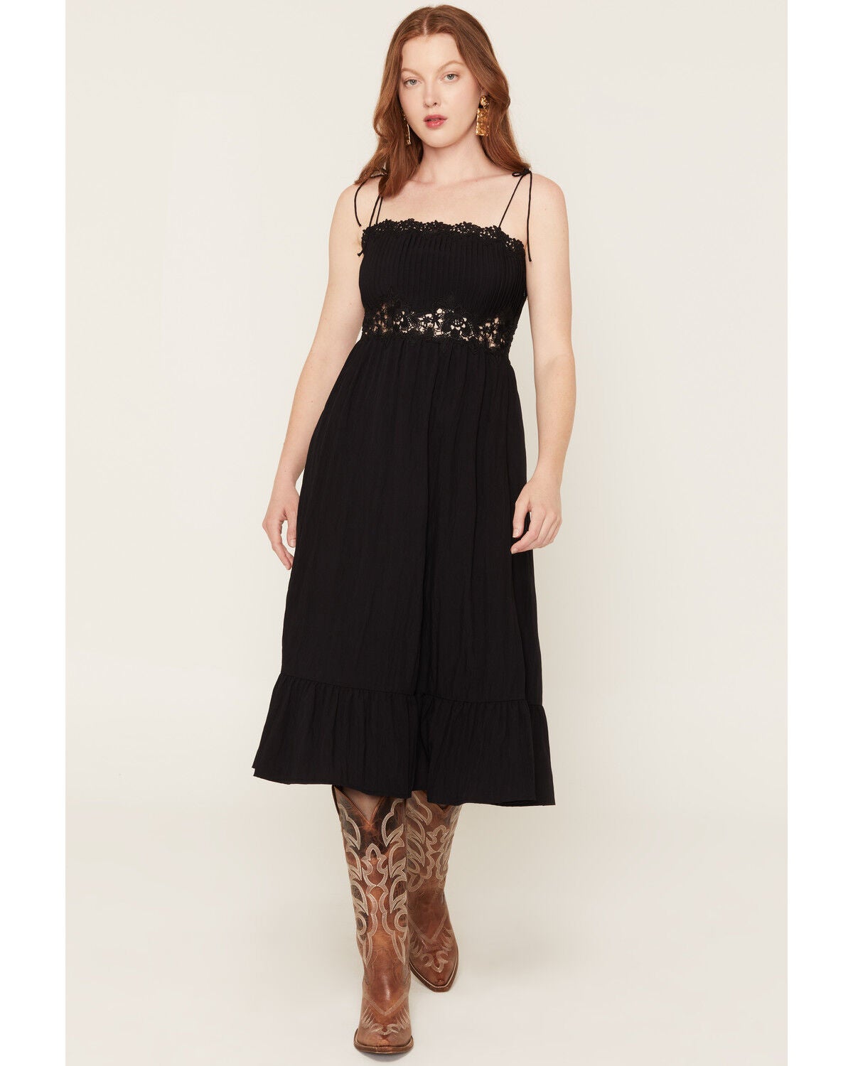Sadie & Sage Women's Pintuck Lace Sleeveless Midi Dress, Black, hi-res