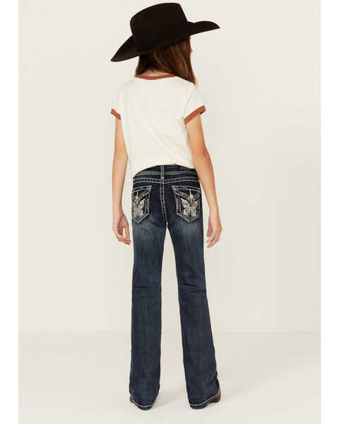 Image #1 - Grace in LA Girls' Dark Wash Butterfly Embroidered Stretch Bootcut Jeans, Dark Wash, hi-res