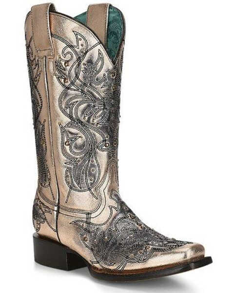 Corral Women's Metallic Studded Western Boots - Square Toe, Silver, hi-res