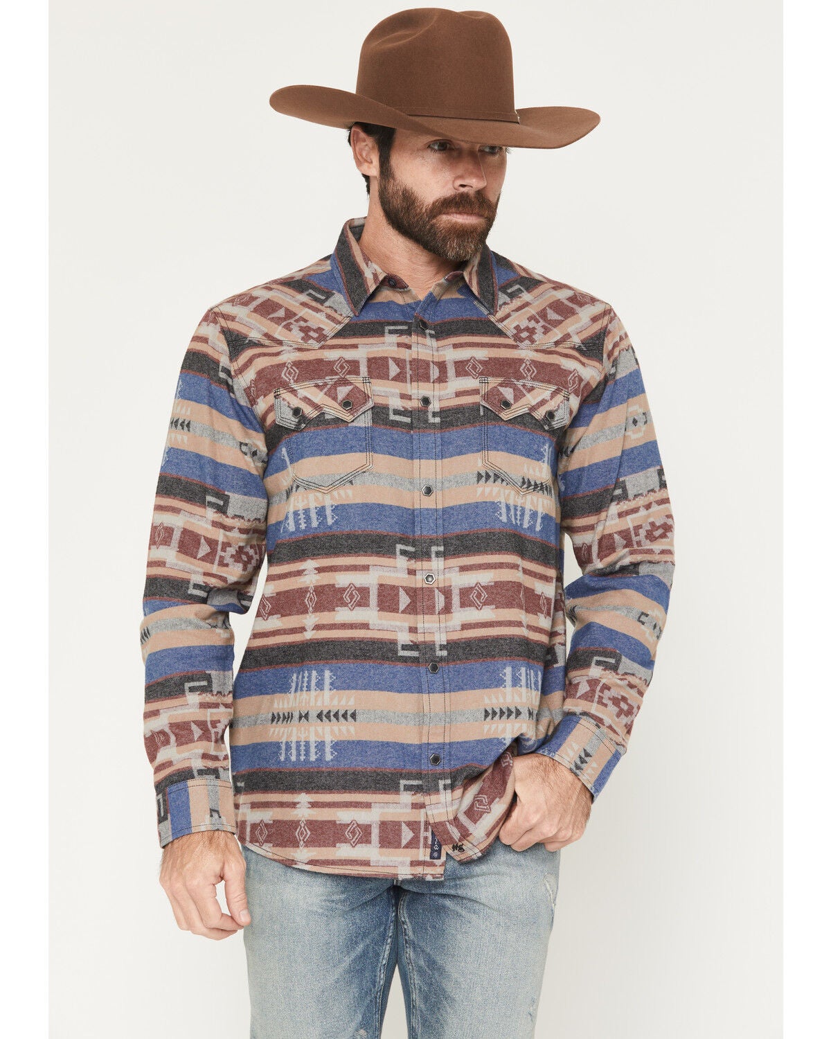 Image #1 - Moonshine Spirit&reg; Men's Caribou Southwestern Striped Long Sleeve Snap Flannel Shirt, Multi, hi-res