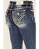 Image #2 - Miss Me Women's Medium Wash Mid Rise Embroidered Stone & Sequin Bootcut Jeans, Dark Blue, hi-res