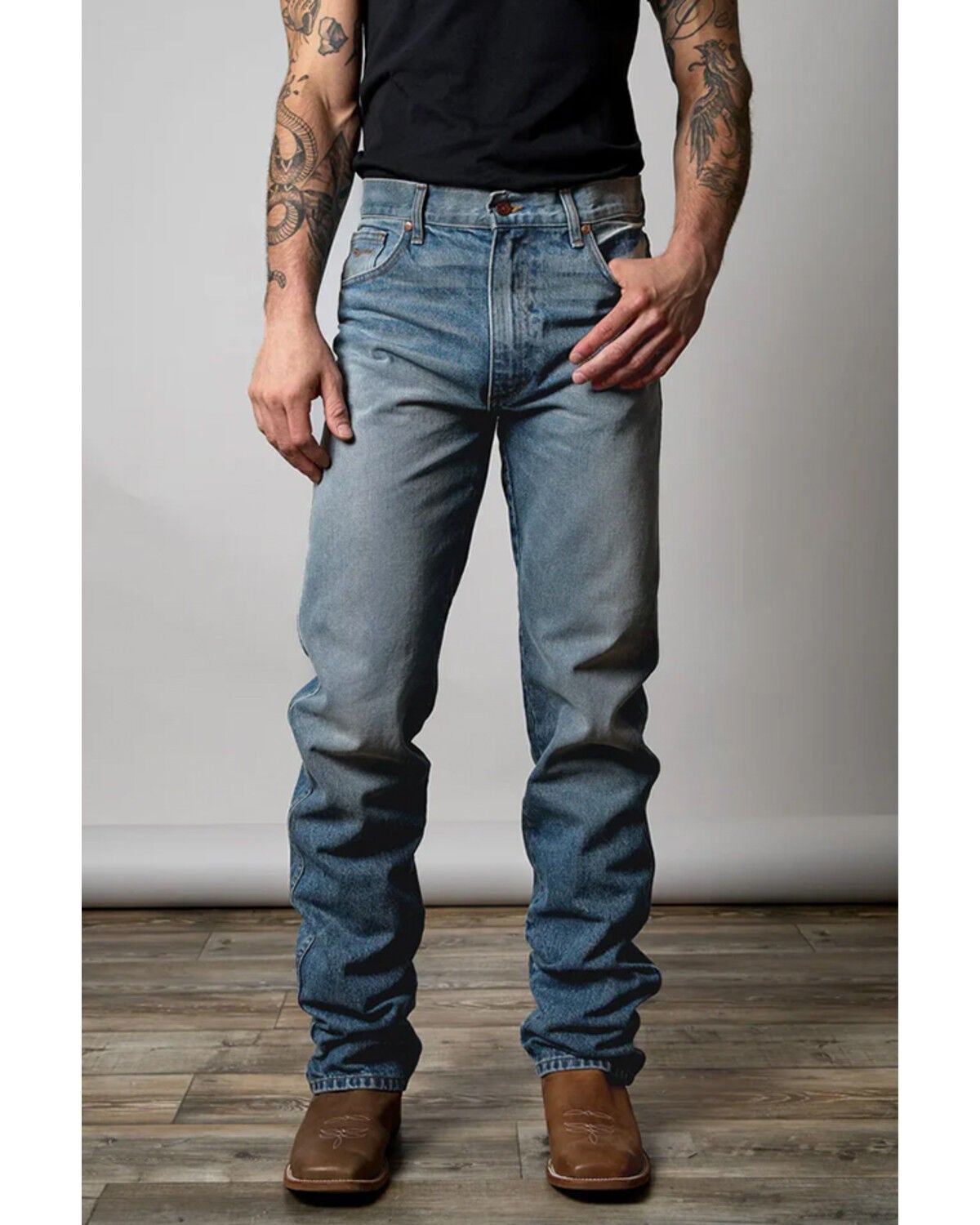 Image #1 - Zach Top X Kimes Ranch Men's Light Wash Mid Rise Knife Pocket Bootcut Rigid Denim Jeans, Light Wash, hi-res