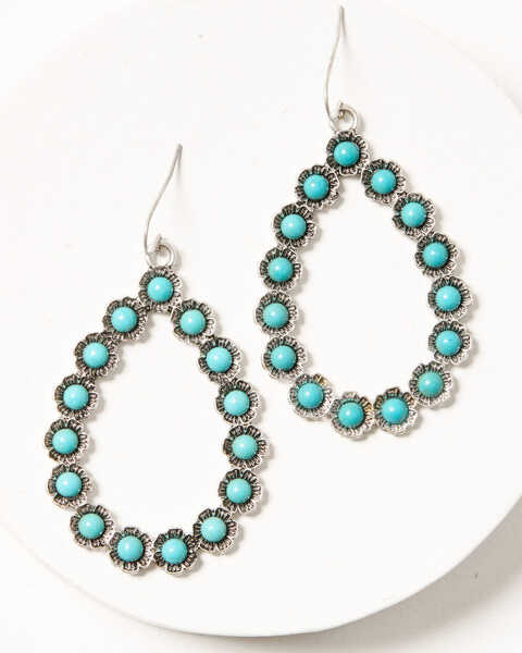 Image #2 - Shyanne Women's Silver Floral & Turquoise Beaded Dangle Earrings, Silver, hi-res