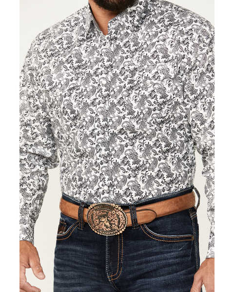 Image #3 - Rodeo Clothing Men's Paisley Print Long Sleeve Pearl Snap Western Shirt, White, hi-res