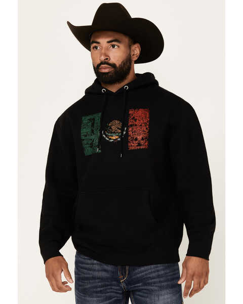 Image #1 - Cody James Men's Tiled Mexico Flag Hooded Sweatshirt , Black, hi-res