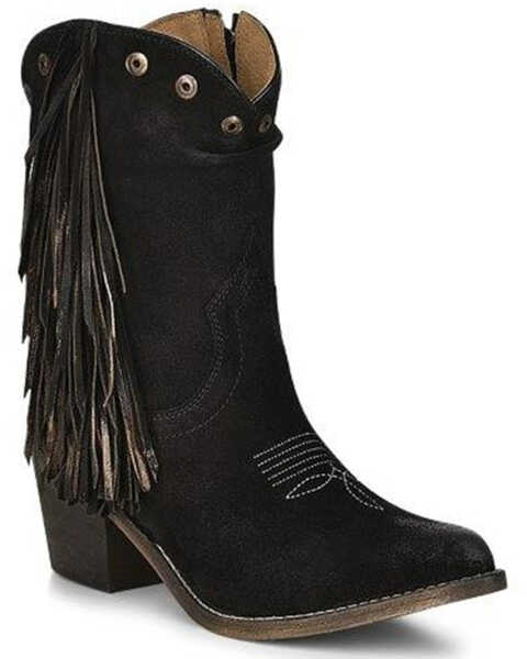 Circle G by Corral Women's Fringe Western Booties - Pointed Toe, Black, hi-res