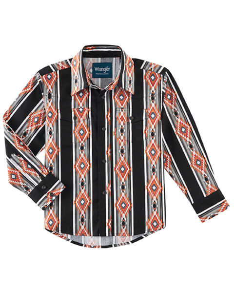 Image #1 - Wrangler Boys' Vertical Southwestern Print Long Sleeve Snap Shirt, , hi-res