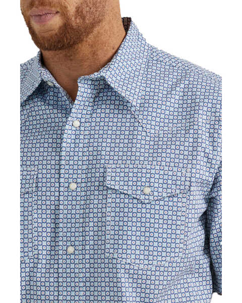 Image #2 - Wrangler 20X Men's Geo Print Short Sleeve Snap Stretch Western Shirt - Tall , Blue, hi-res