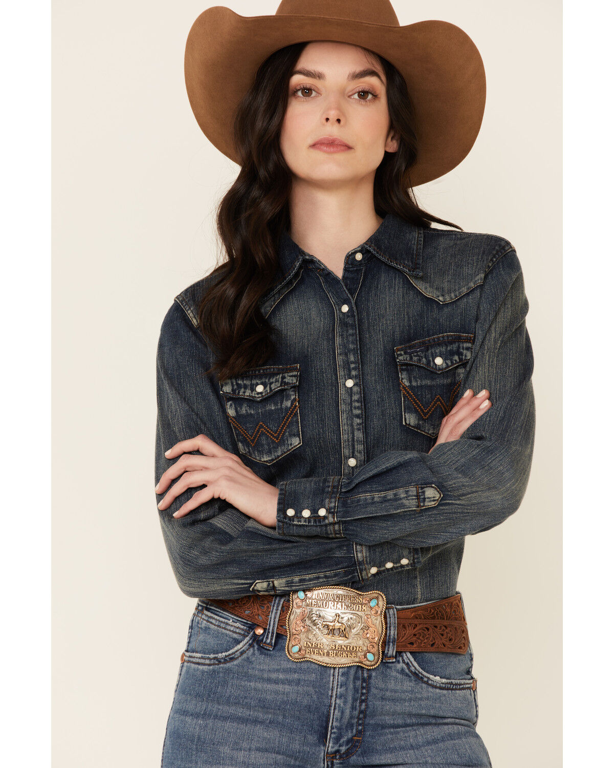 Image #1 - Wrangler Women's Long Sleeve Vintage Denim Shirt, Indigo, hi-res