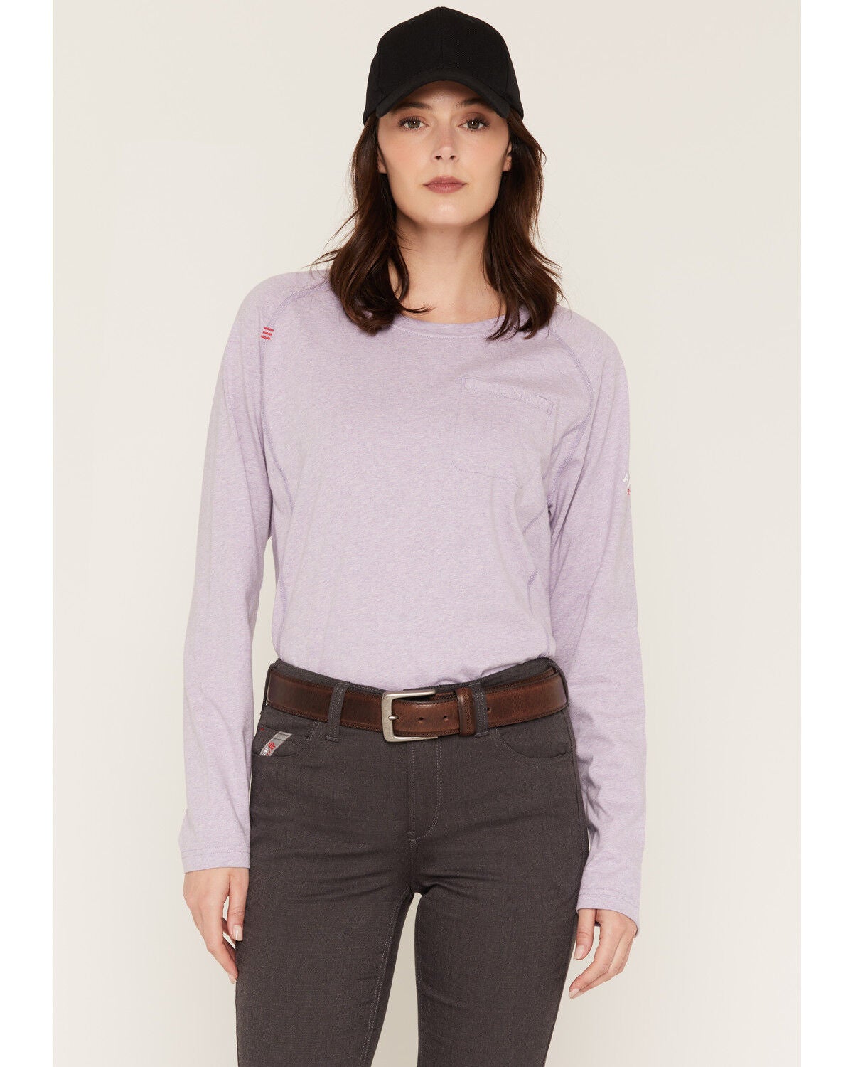 Image #1 - Ariat Women's FR Air Crew Long Sleeve Work Tee, Heather Purple, hi-res