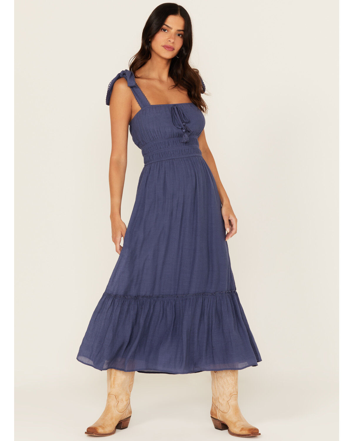 Image #1 - Trixxi Women's Smocked Waist Midi Dress, Blue, hi-res