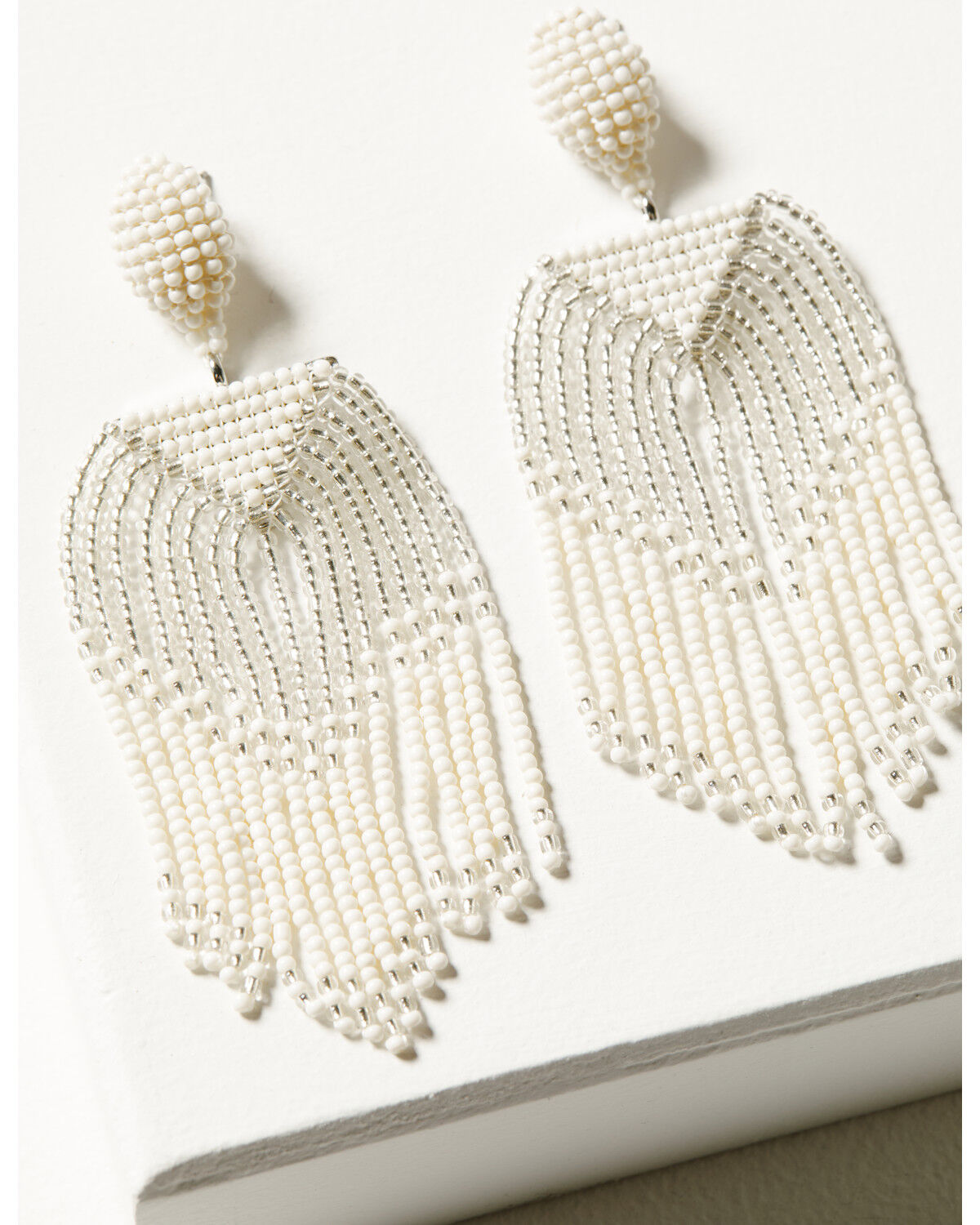 Image #2 - Shyanne Women's Beaded Fringe Statement Earrings, Silver, hi-res
