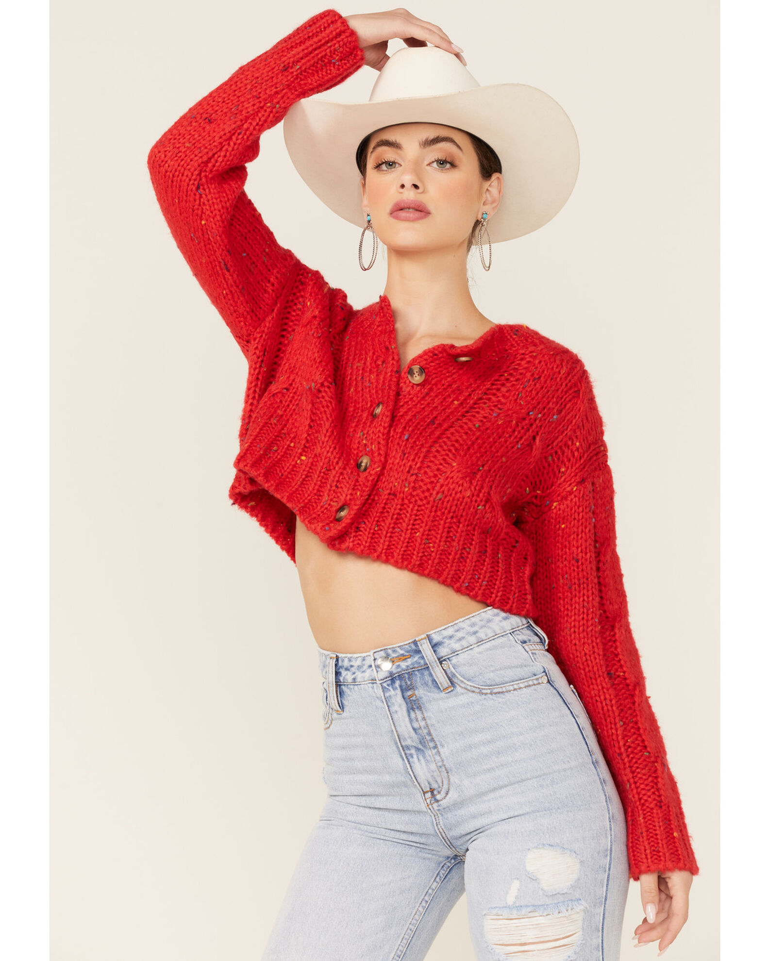 Hyfve Women s Red Button Front Cropped Cardigan Sweater Sheplers
