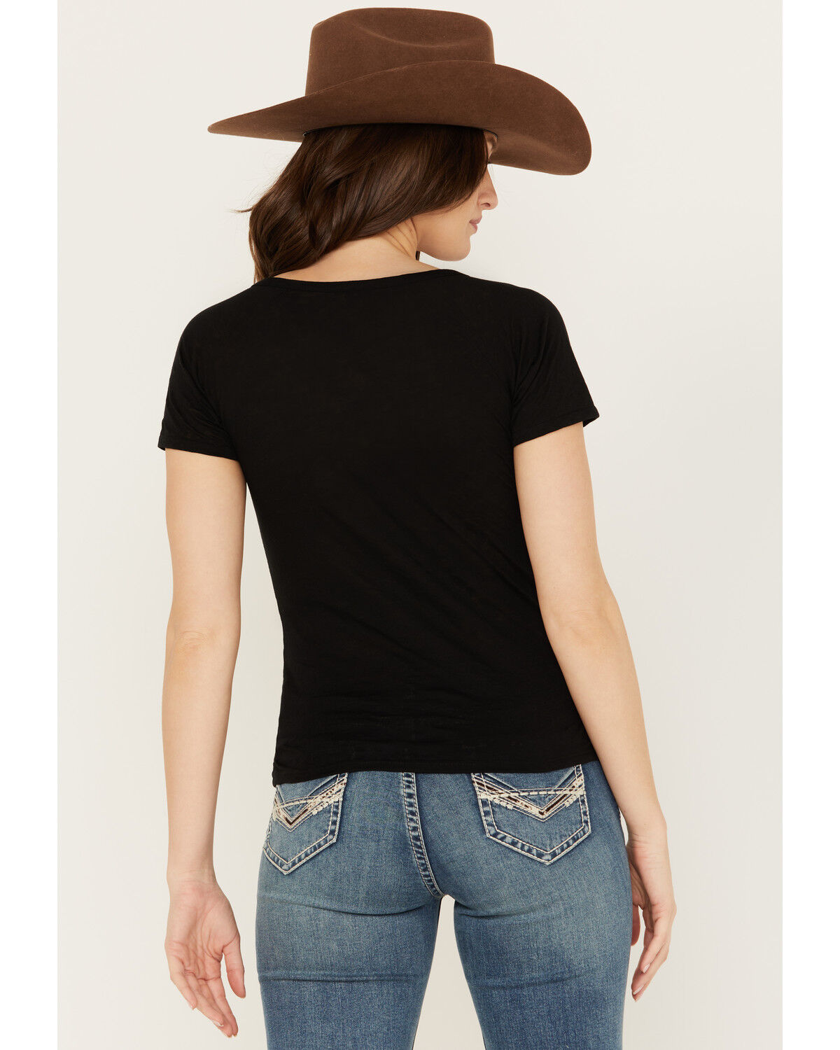 Image #4 - RANK 45® Women's Burnout Henley Tee, Black, hi-res
