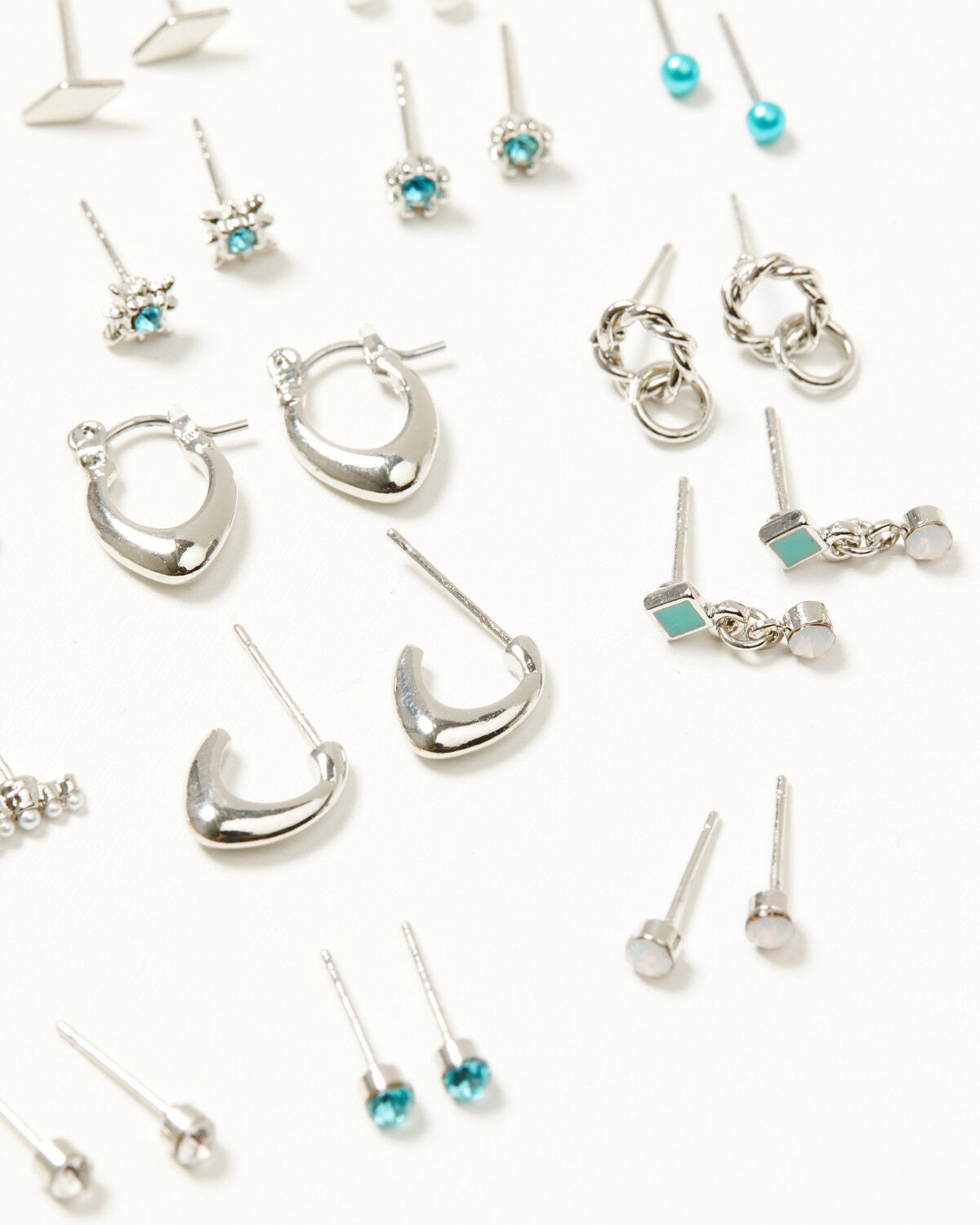 Image #6 - Shyanne Women's Teal Stone Earring Pack - 20 Piece, Silver, hi-res