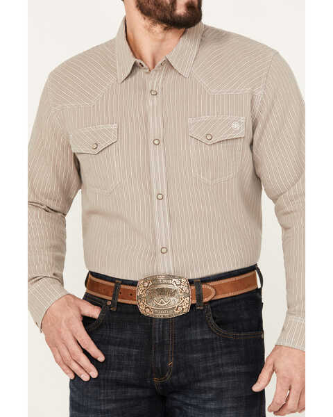 Image #3 - Blue Ranchwear Men's Laramie Striped Long Sleeve Western Snap Shirt, Cream, hi-res