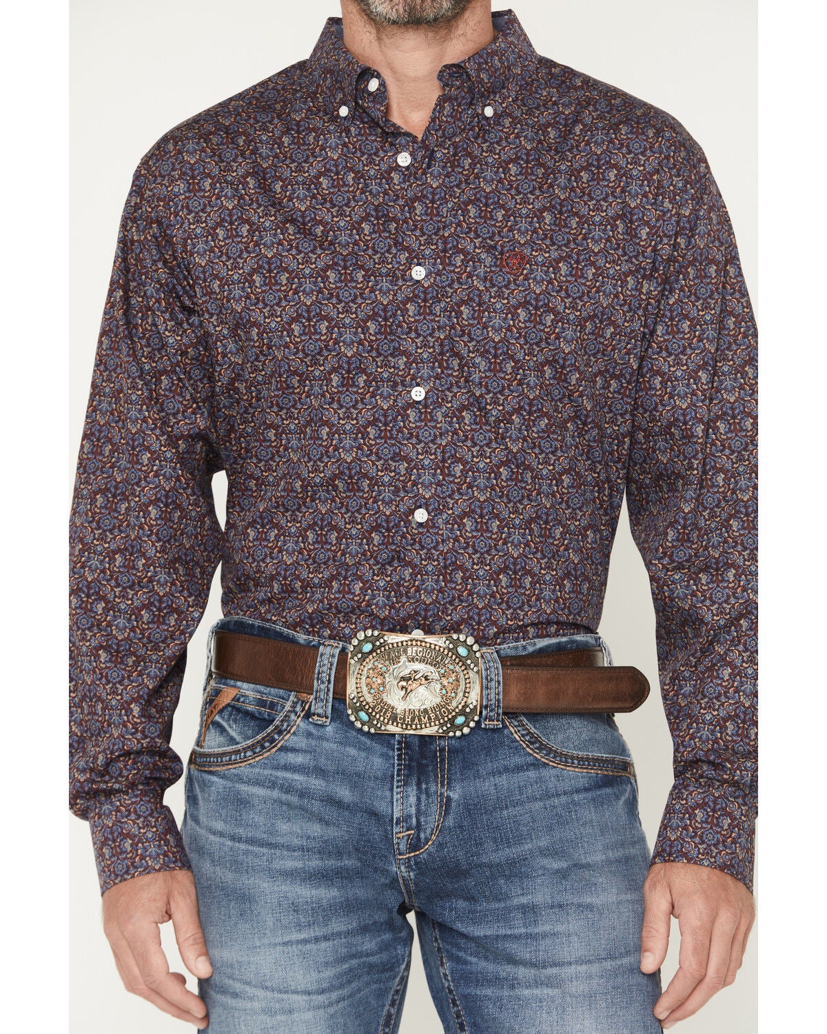 Image #3 - Ariat Men's Wrinkle Free Brendan Floral Print Long Sleeve Button-Down Western Shirt - Tall, Blue, hi-res