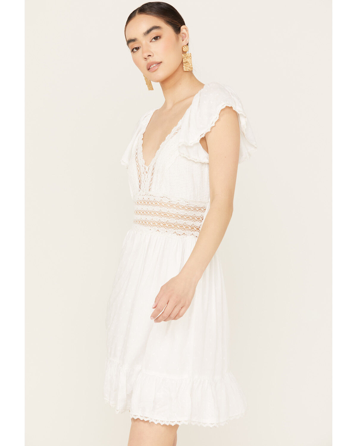 Image #1 - Angie Women's Crochet Front Mini Dress, White, hi-res